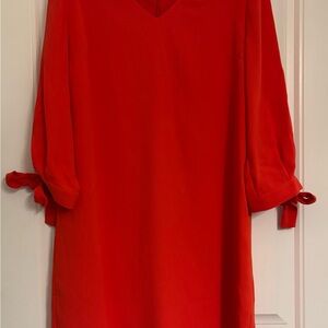 CeCe Red Sheath Dress with V-Neck and Cuffed 3/4 Sleeves